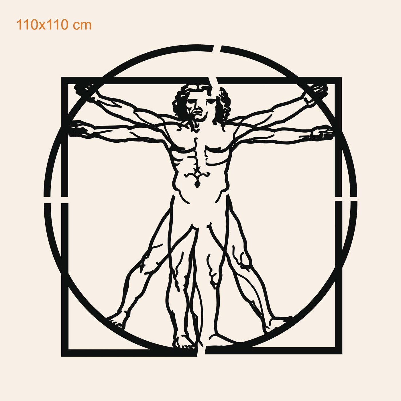 Leonardo da Vinci's Wooden Wall Art - Vitruvian Man | 110x110 cm
