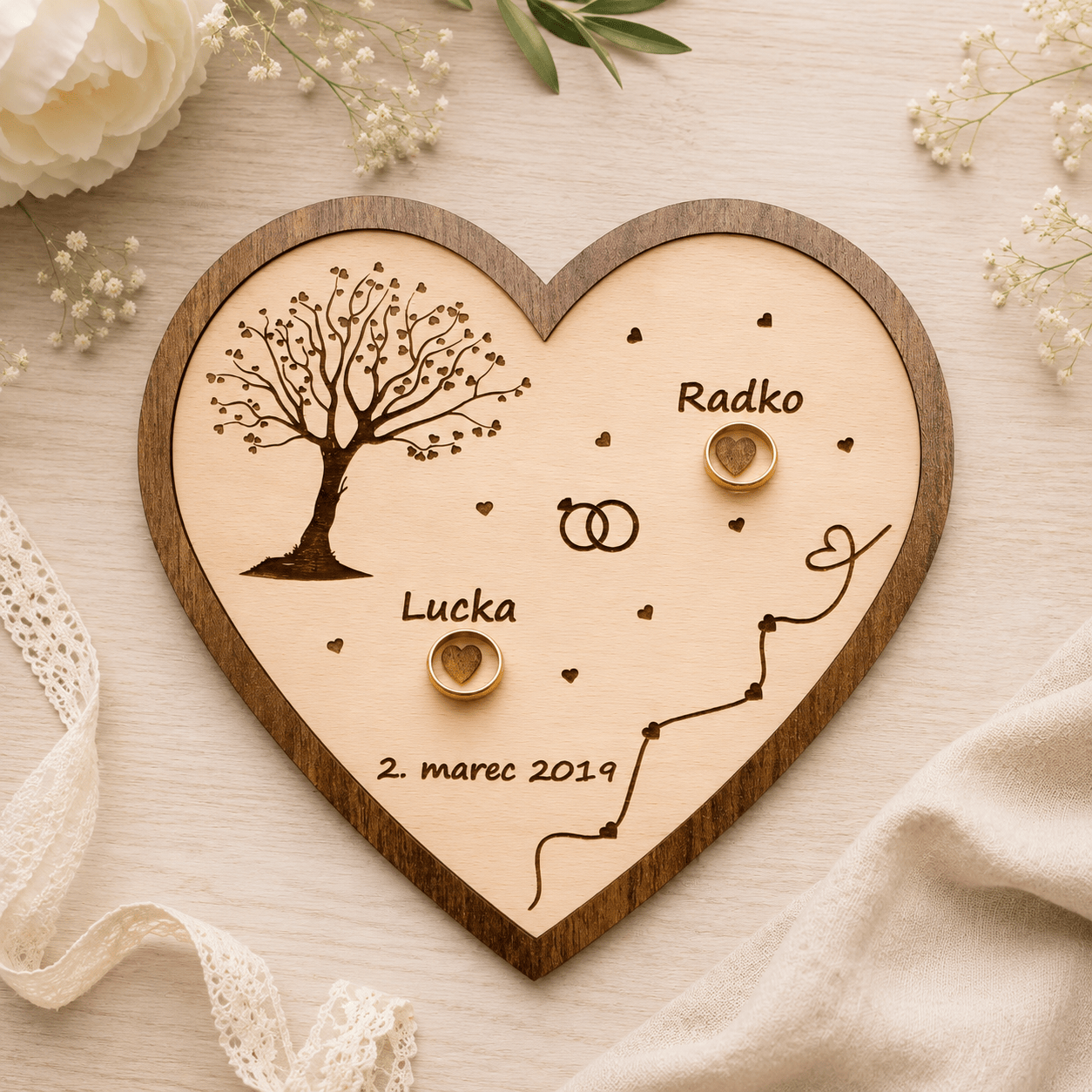 Wedding gift - Wooden ring tray - Heart
