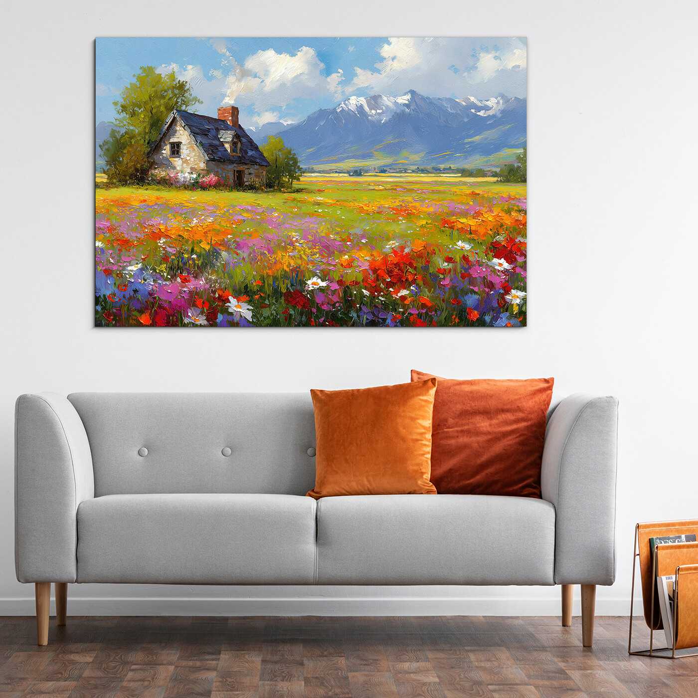 Country picture for the wall - Cottage by the meadow