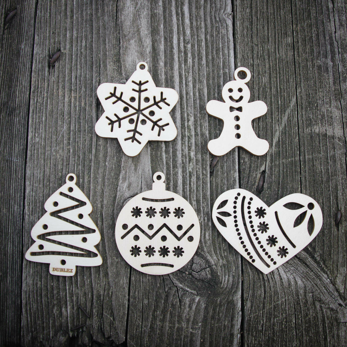 Wooden Tree Decorations - Set of 5 types, 4 pcs each (20pcs) | Poplar Plywood 