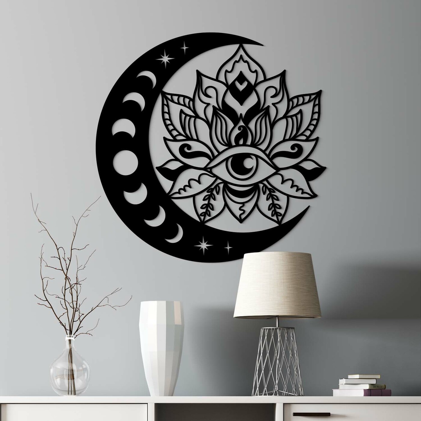 Originálny drevený obraz - Mesačné oko  | Čierna
