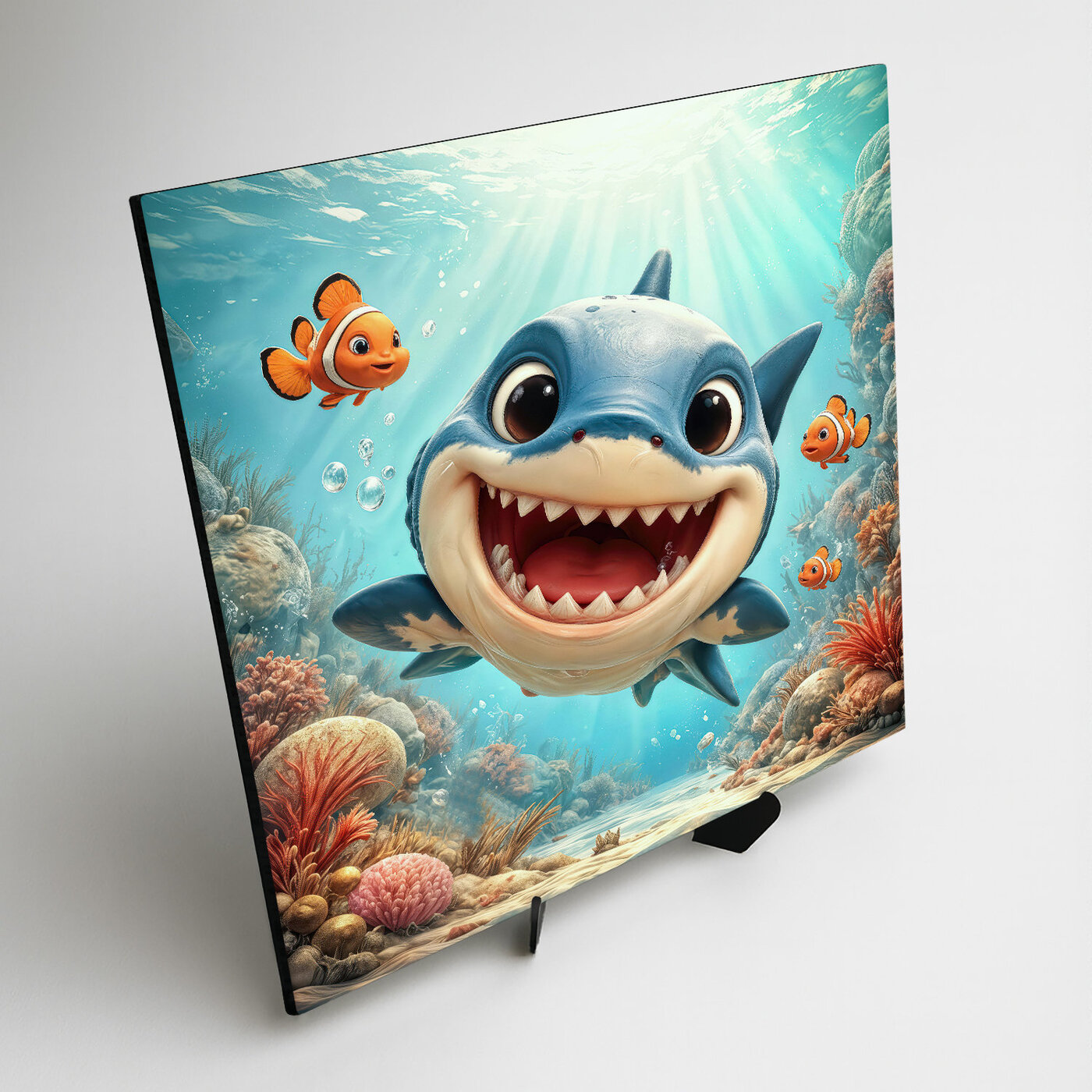 Drevený obraz do detskej izby - Veselý žralok v oceáne