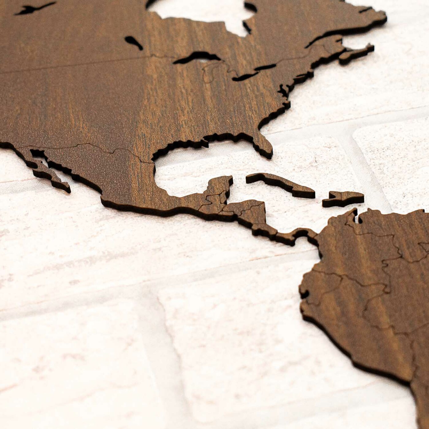 Wooden 3D World Map with Marked State Borders | Walnut