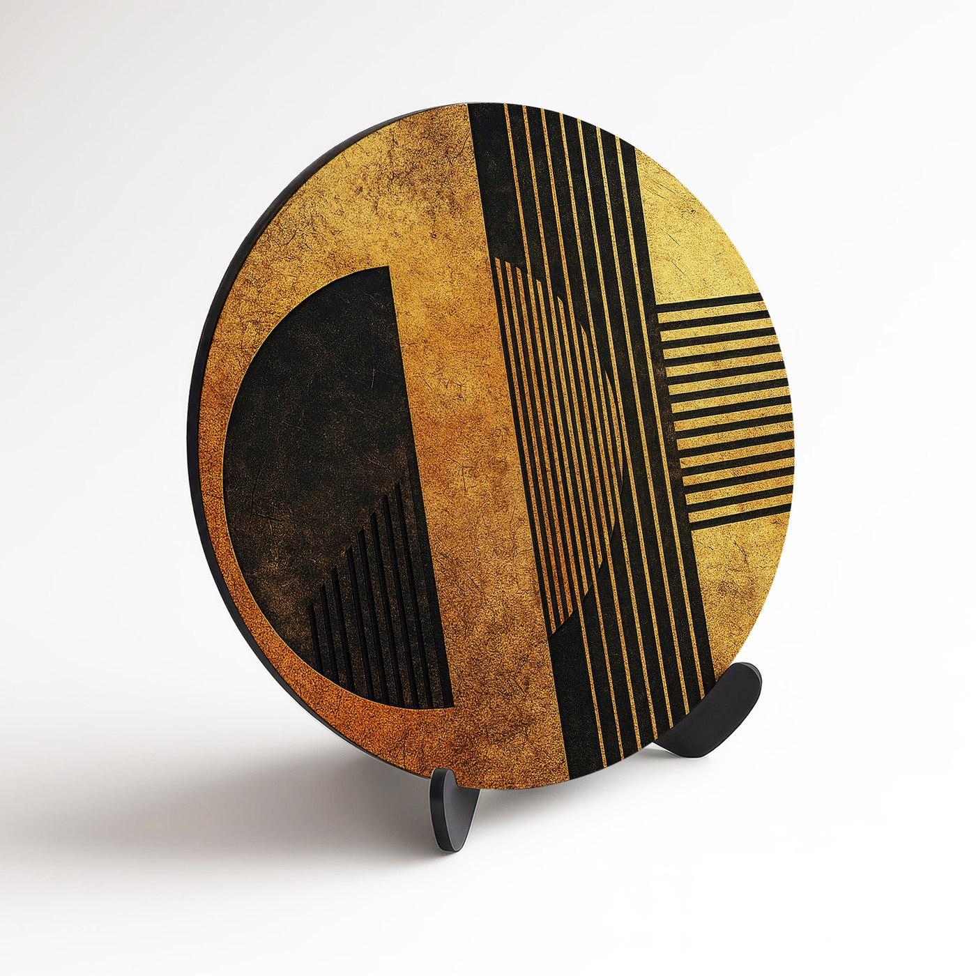 Wooden round picture - Golden geometry