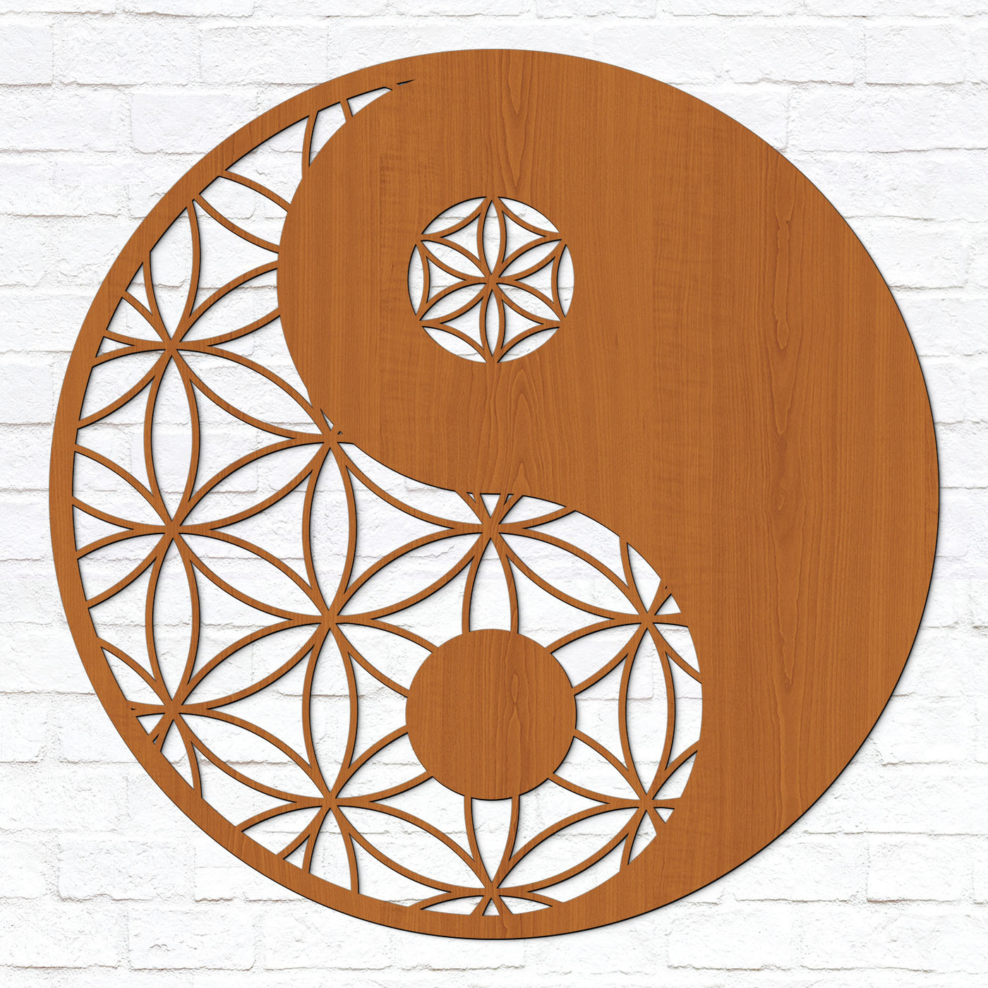 Wooden Mandala Flower of Life - Yin Yang | Cherry