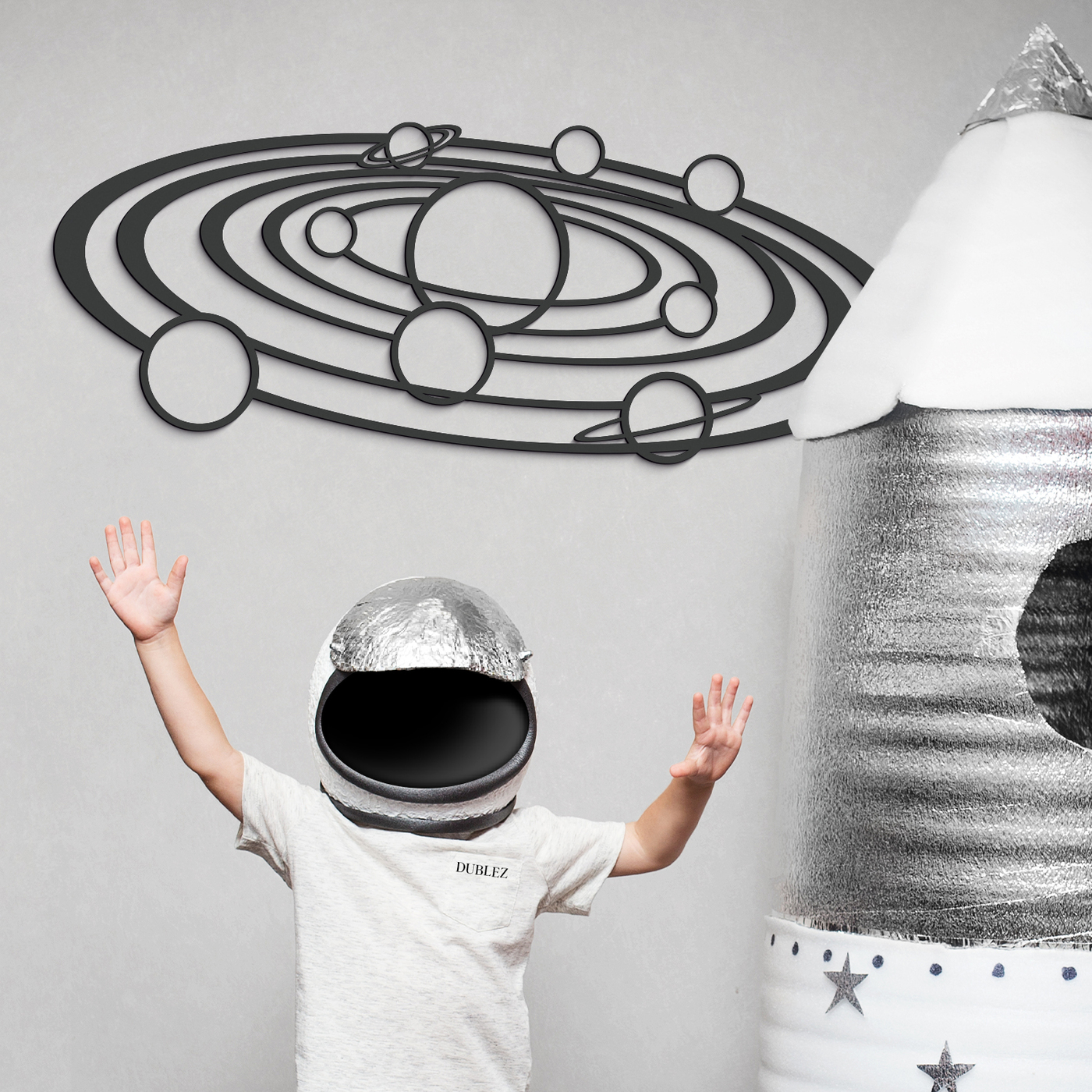 Tablou din lemn - Galaxia sistemului solar | Gri antracit