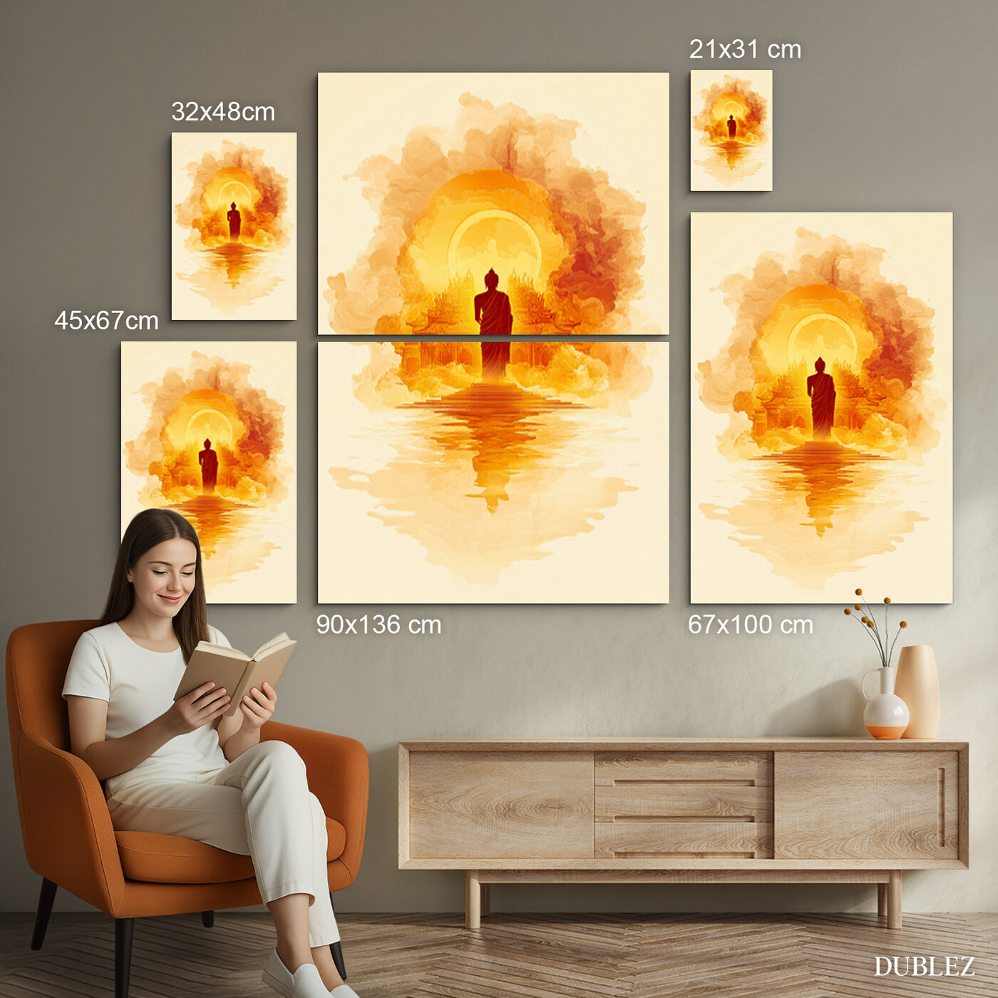 Drevený budhistický obraz - Cesta k chrámu | 90x136 cm