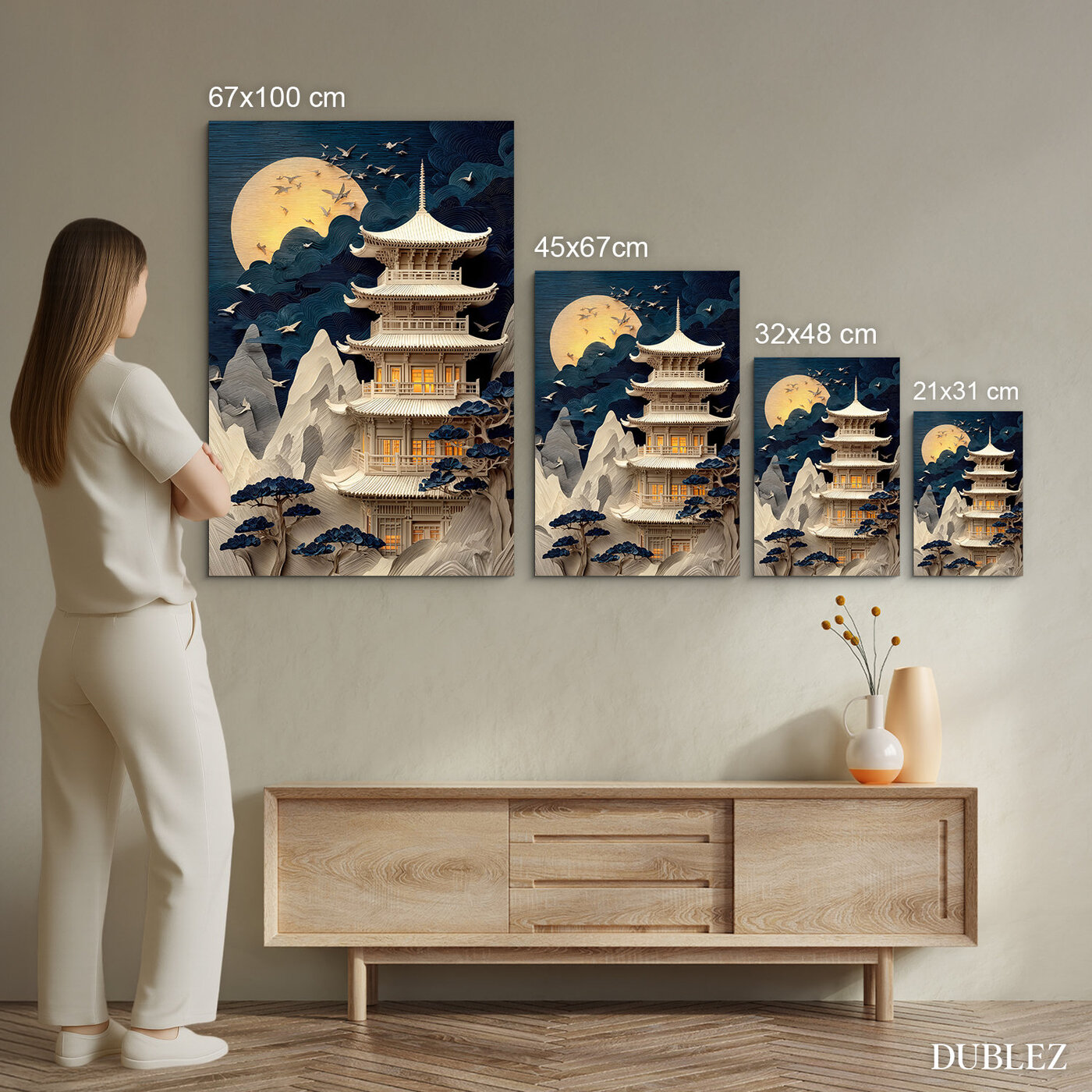 Japonský 3D obraz s pagodou na stenu