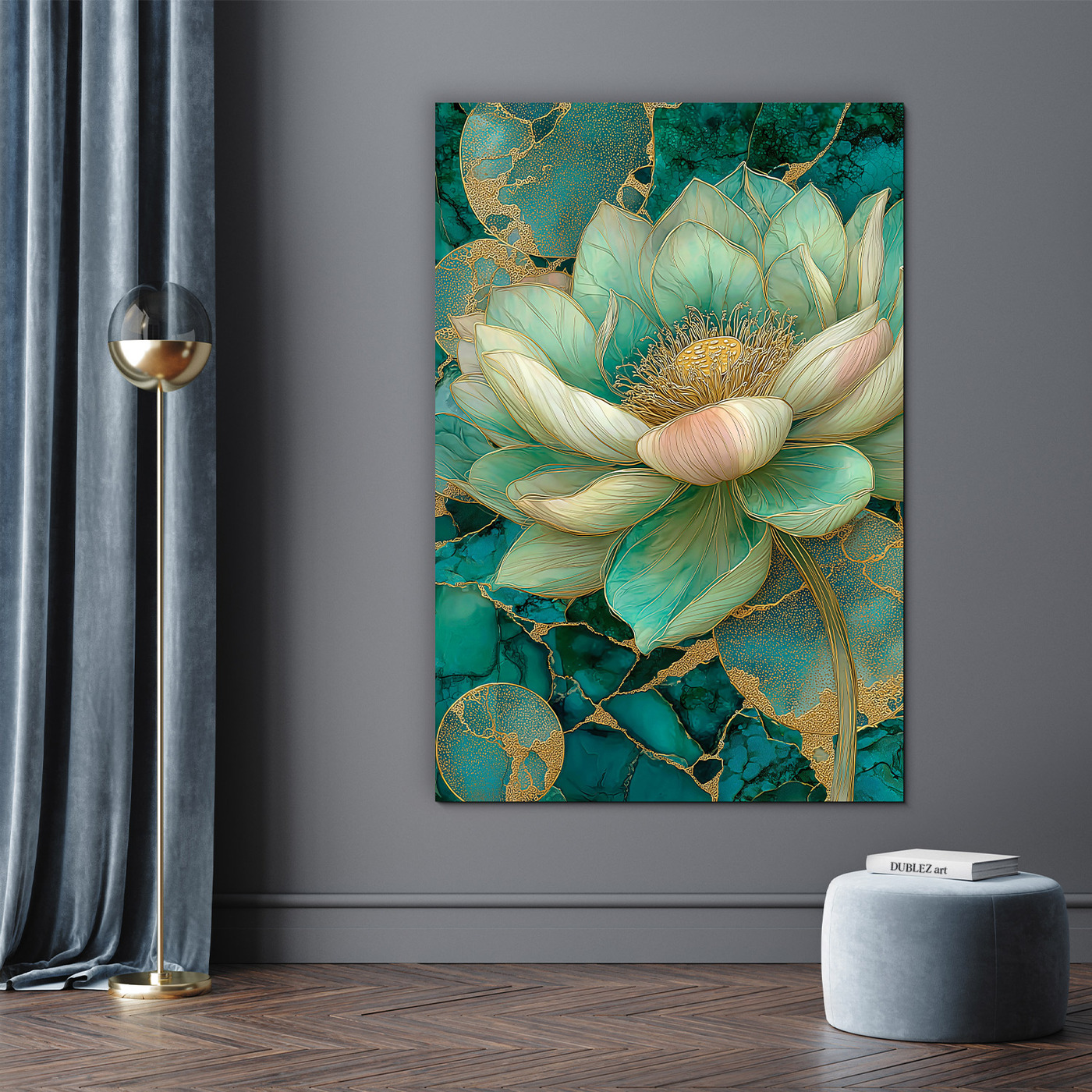 Emerald lotus - Luxury wooden picture