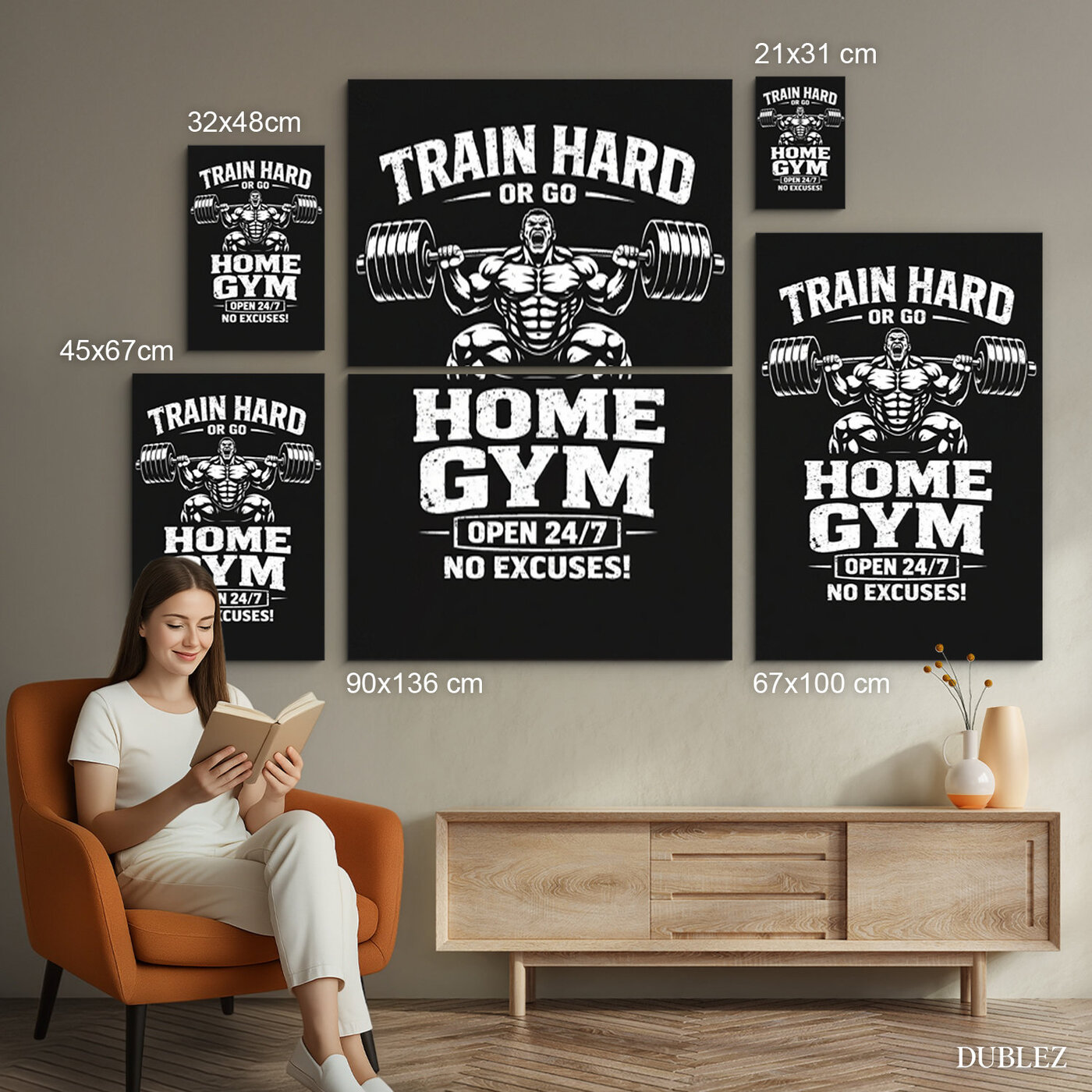 Motivačný obraz do posilňovne - Home Gym | 90x136 cm