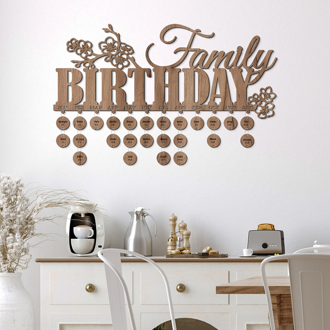 Family Wall Calendar - Family Birthday | Tobacco Oak