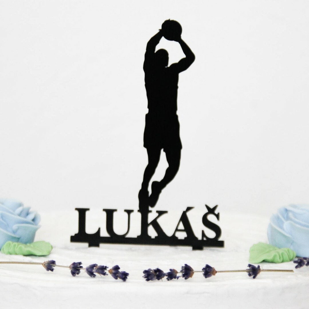Drevený zápich na tortu s menom - Basketbalista | Čierna