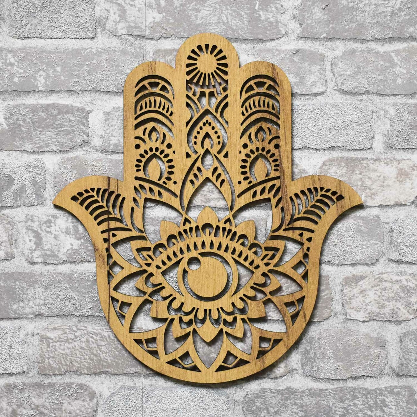 Wooden Picture of Symbol - Hand of Fatima | Gold Craft Oak