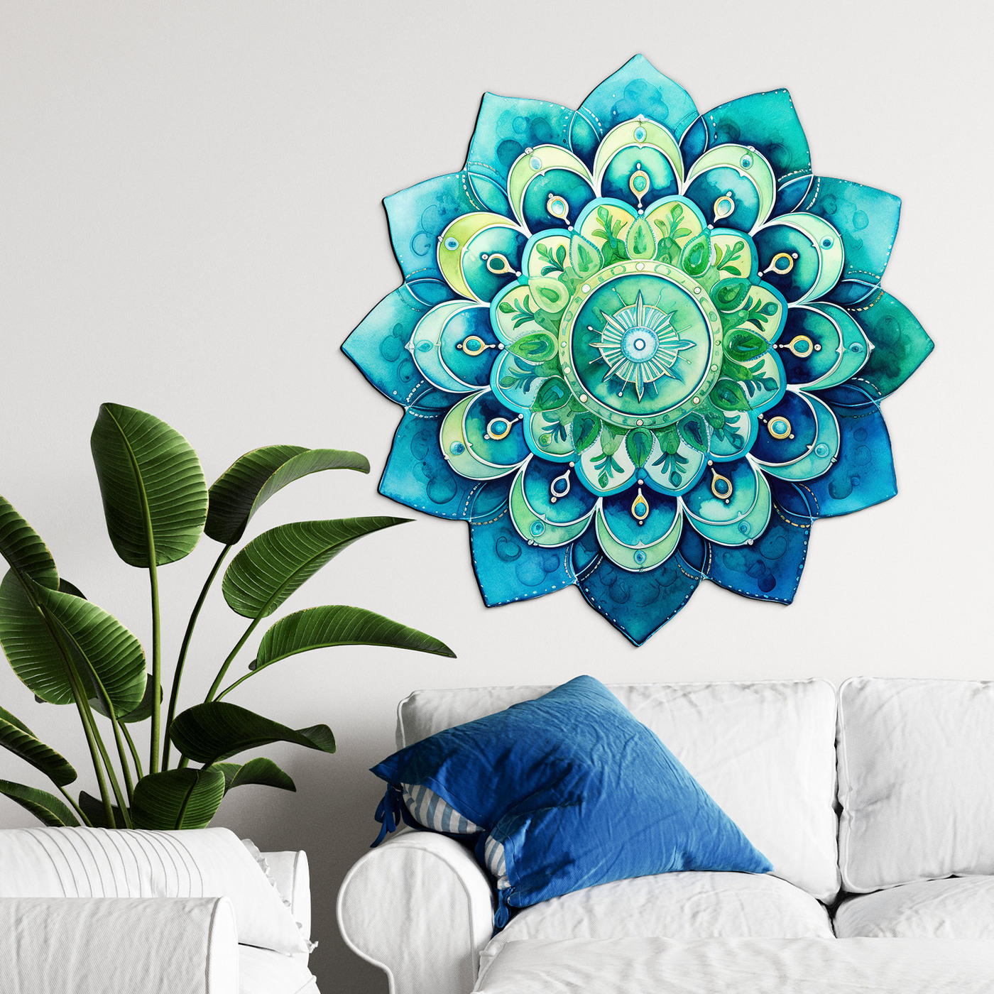 Carved colorful mandala for the wall - Aquamarine