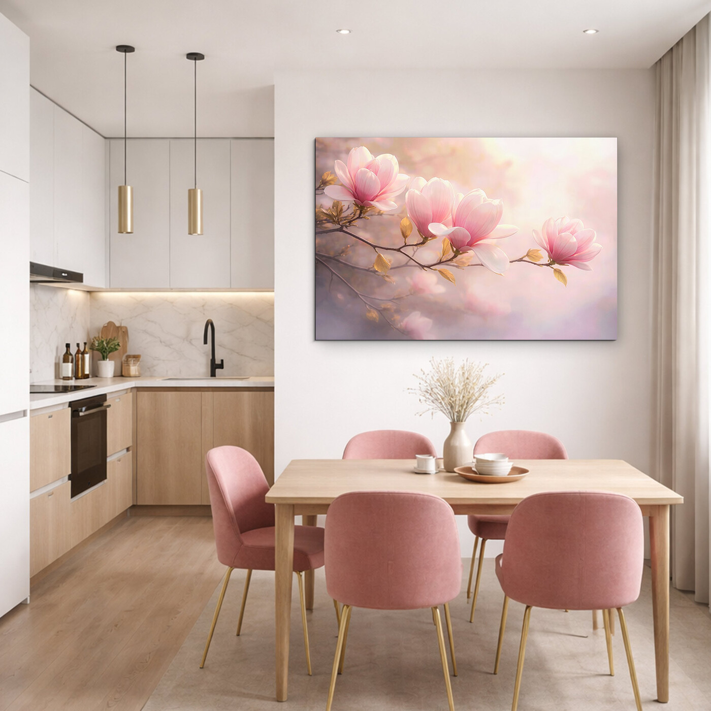 Romantický obraz magnólií na zeď