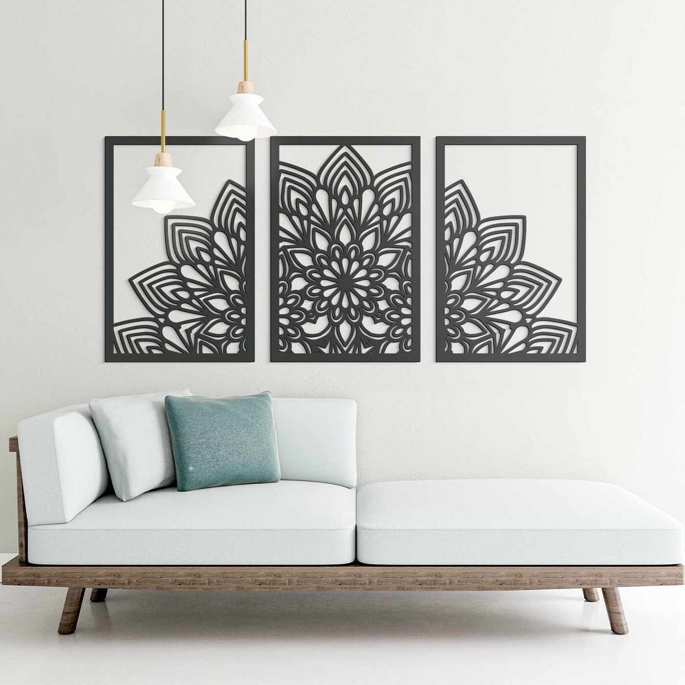 Multi-Part Mandala on the Wall - Abundance | Anthracite Gray