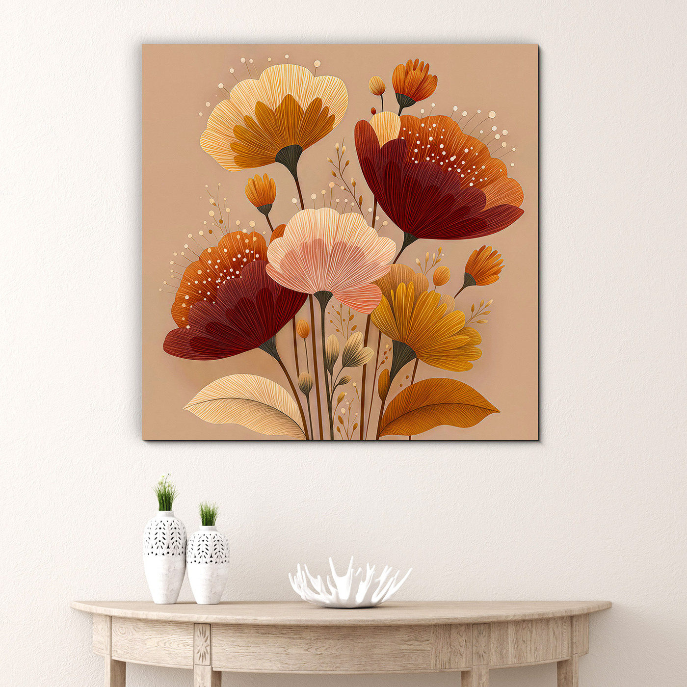 Boho obraz - Jesenné kvety