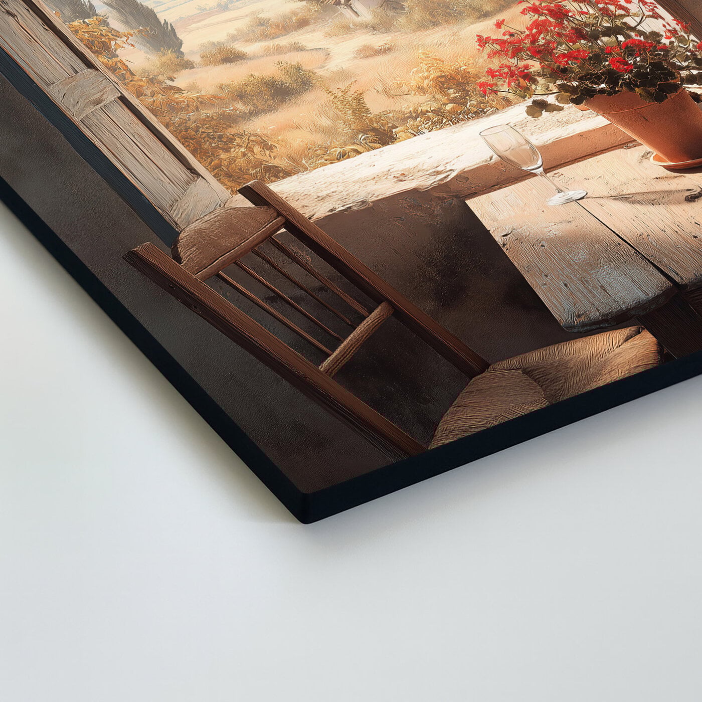 Vintage drevený obraz - Výhľad z okna