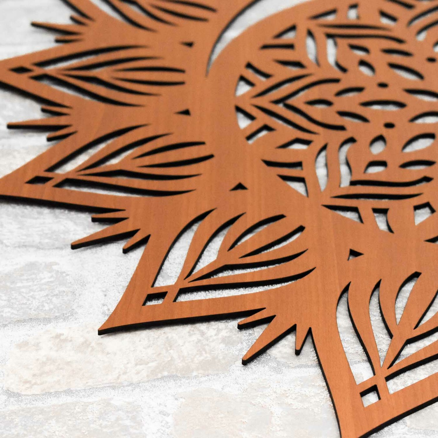 Wooden Mandala on the Wall - Sun and Moon | Cherry