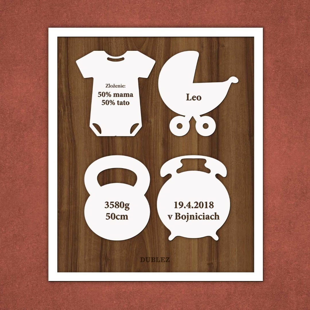 Drevená pamätná tabuľka pre novorodenca  | Biela / Orech