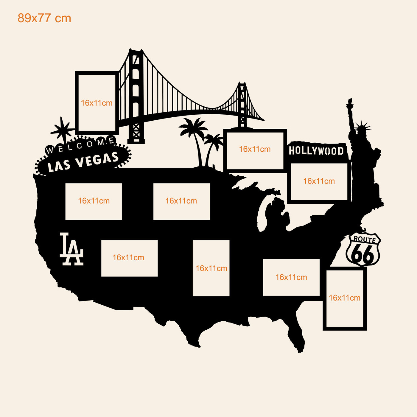 Wooden wall photo frame - Map of the USA | 89x77 cm