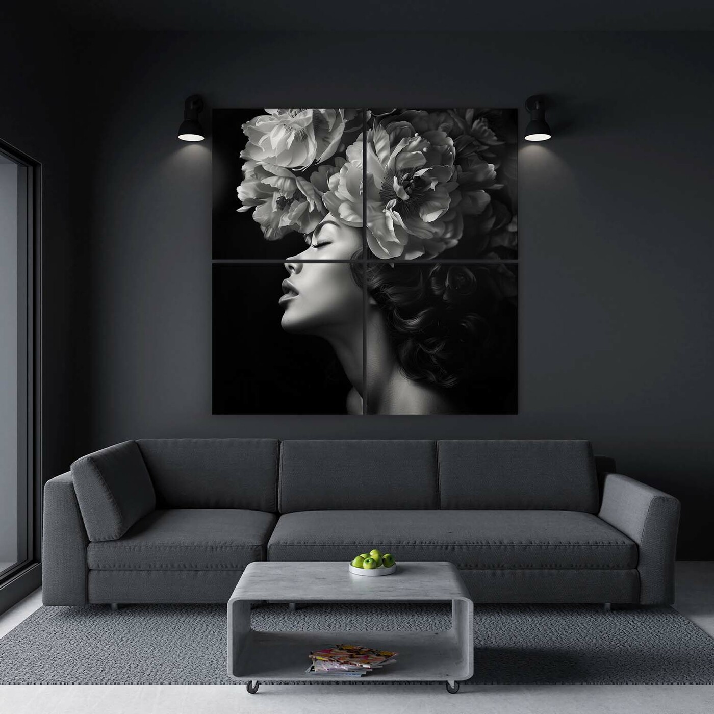 Black and White Wall Art - Woman&#039;s Face | 134x134 cm