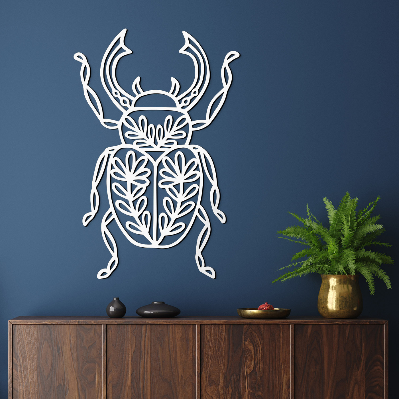 Wooden picture - Rhinoceros beetle | White