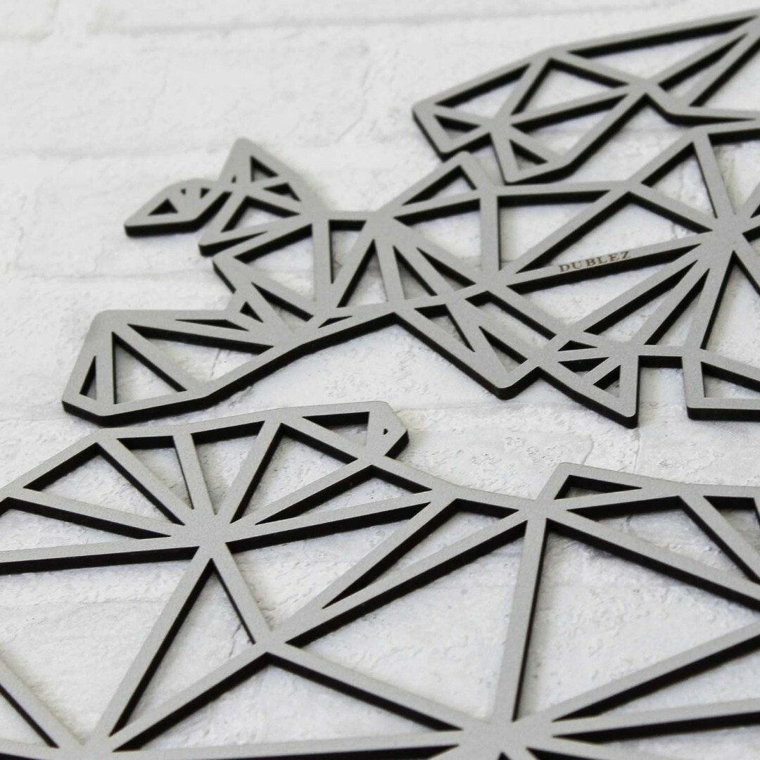 Fali 3D világtérkép - Poligonális atlasz  | Ezüst