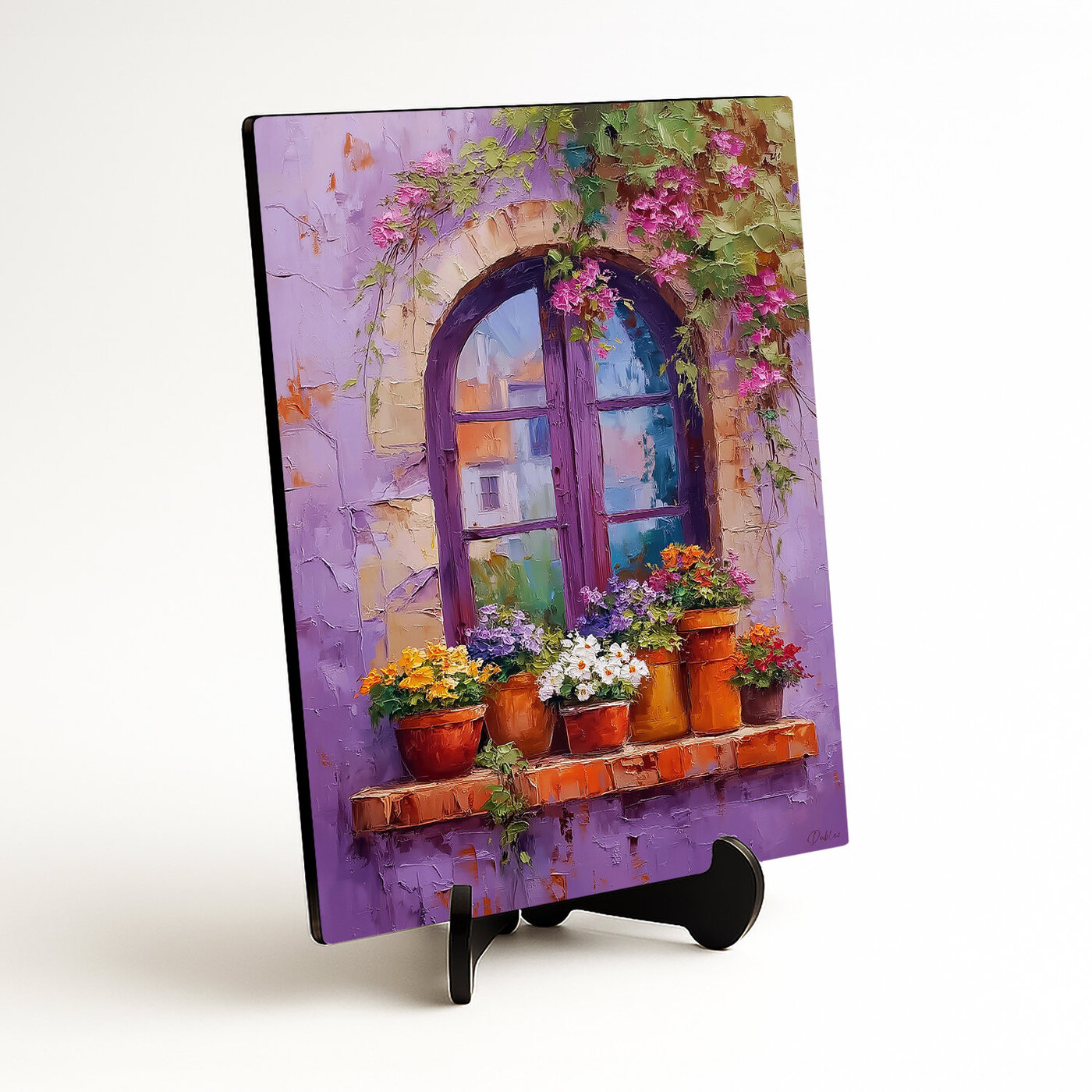 Obraz na stenu - Fialové okno s črepníkmi