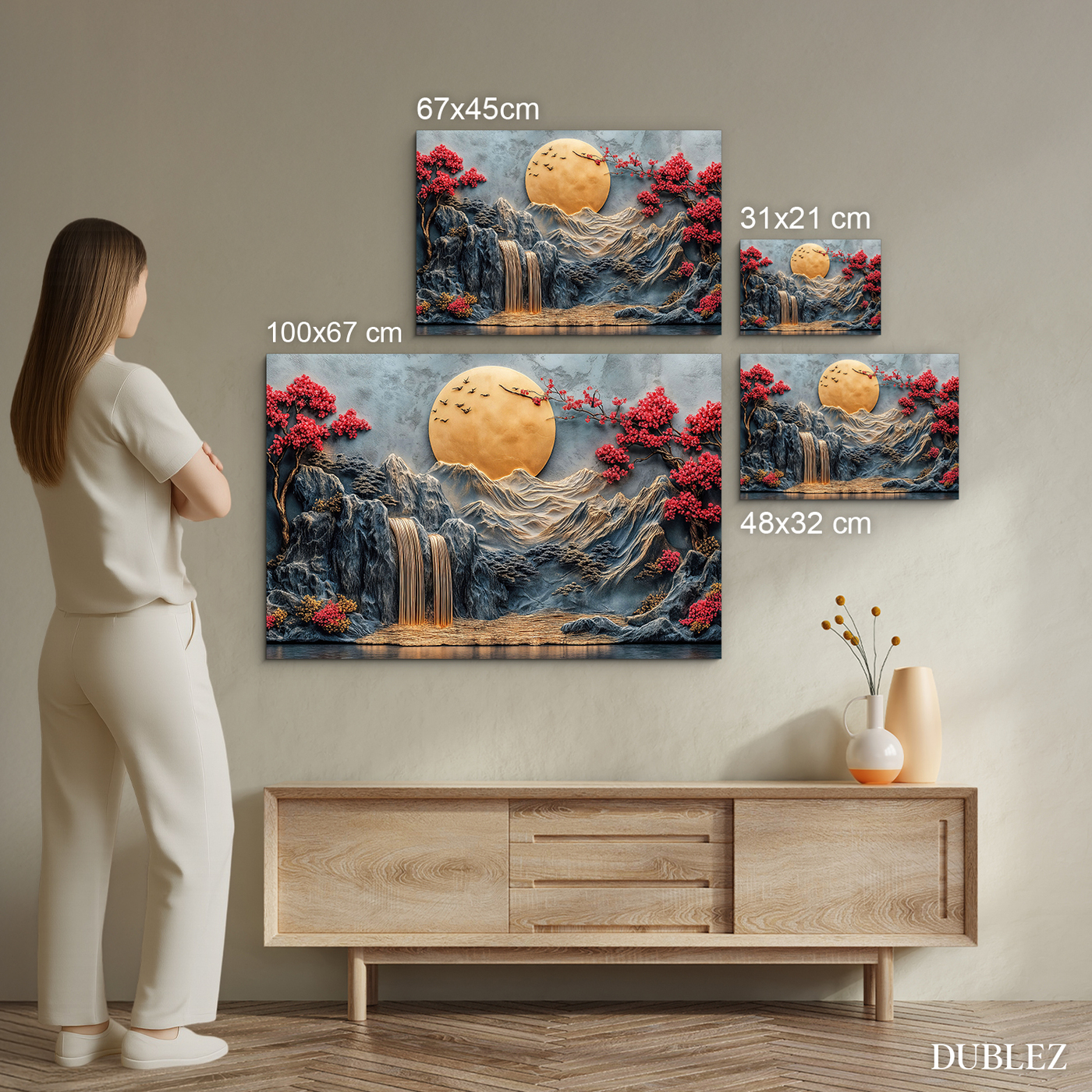 Dřevěný obraz - Zlatý měsíc nad vodopádem