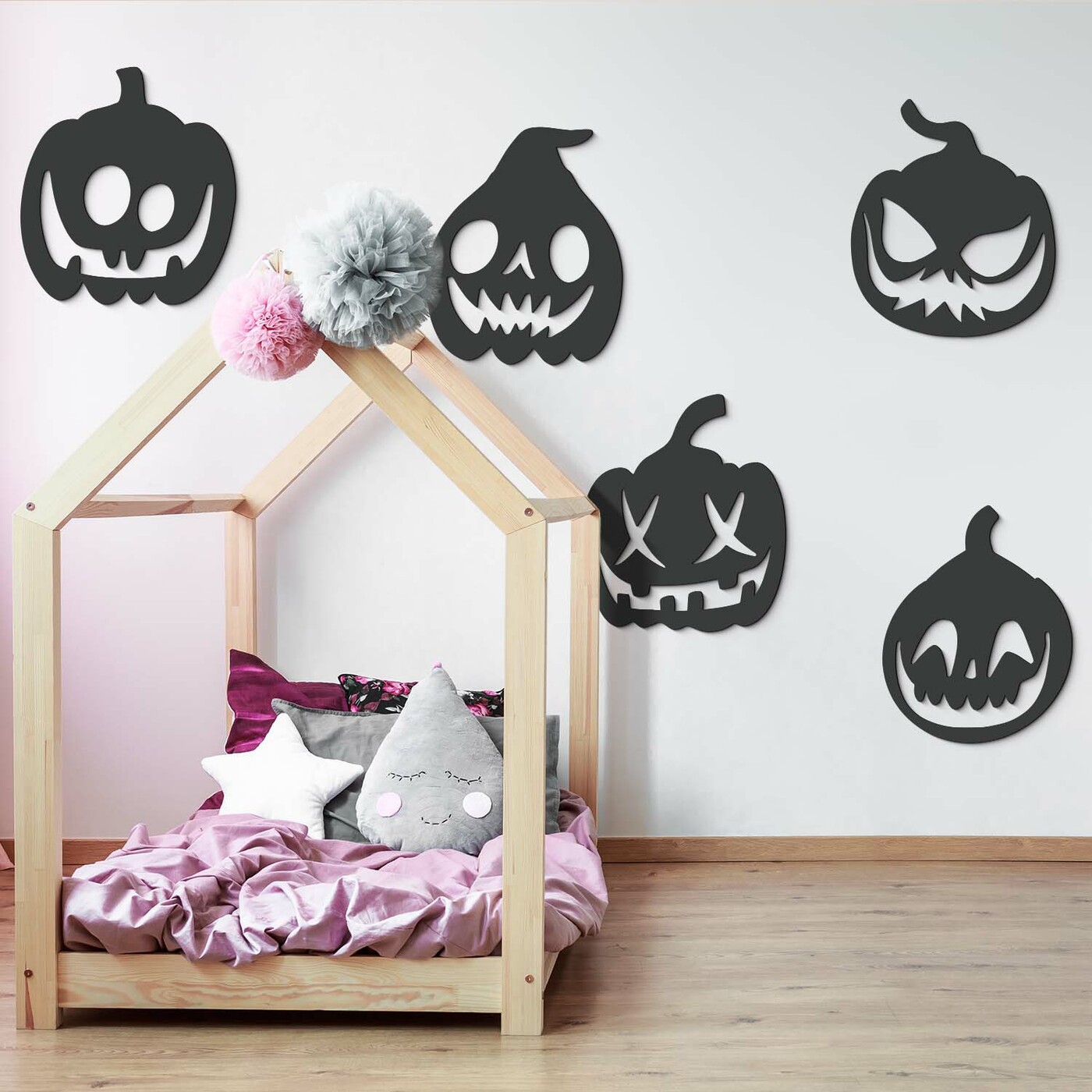 Wooden Halloween Decor - Pumpkins | Anthracite Gray