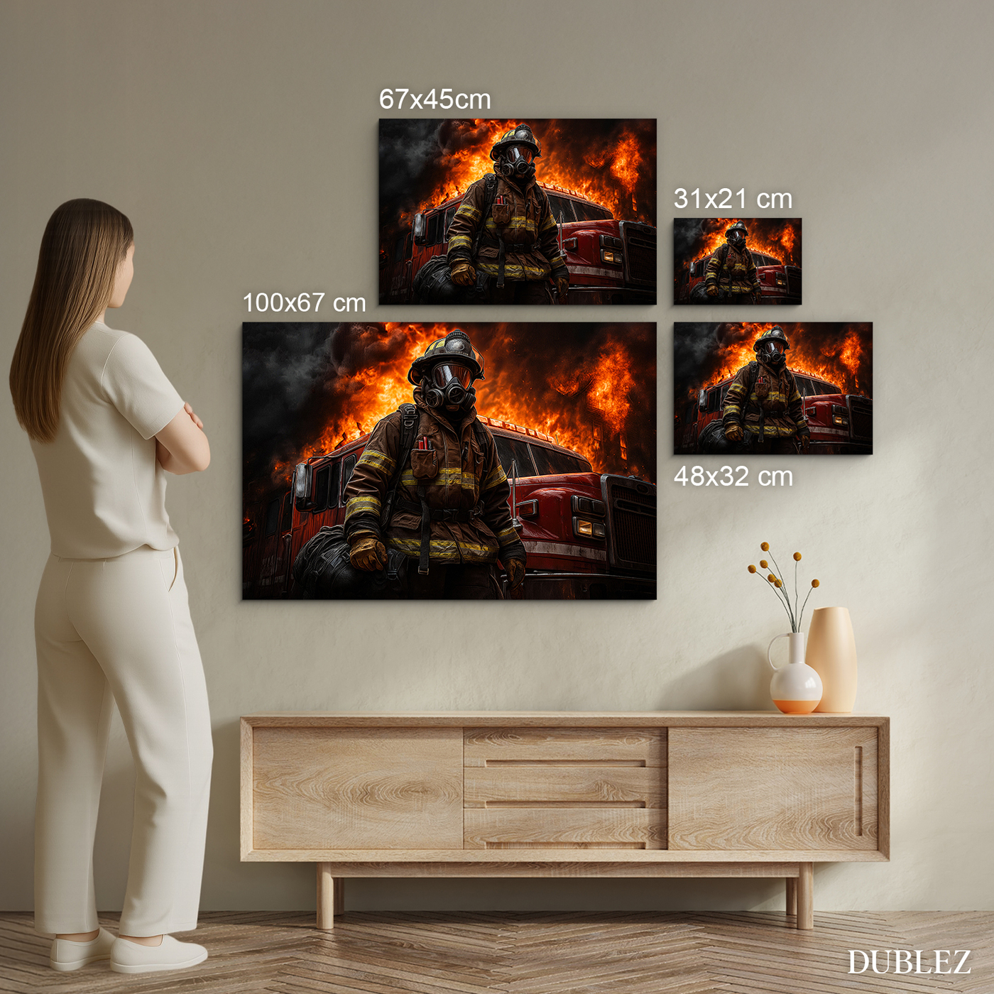 Drevený obraz - Hasič