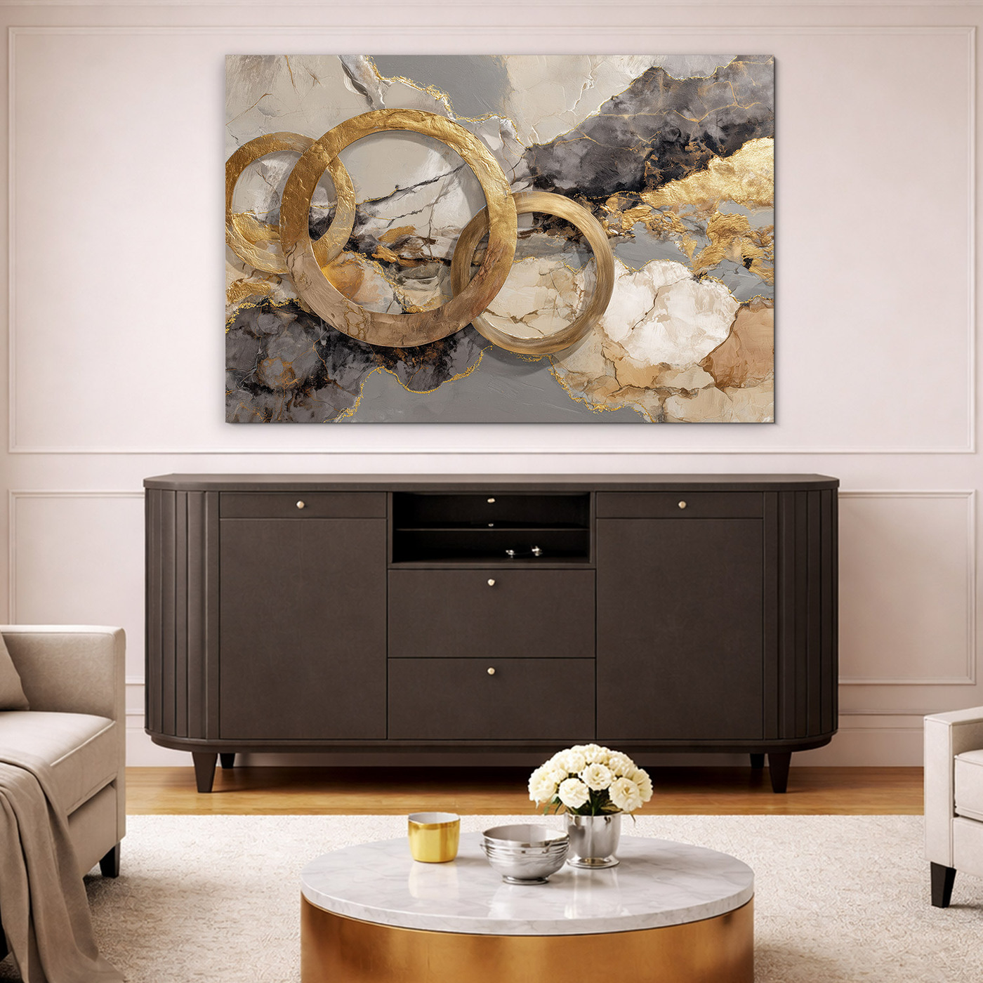 Luxusný abstraktný obraz - Zlaté prstence