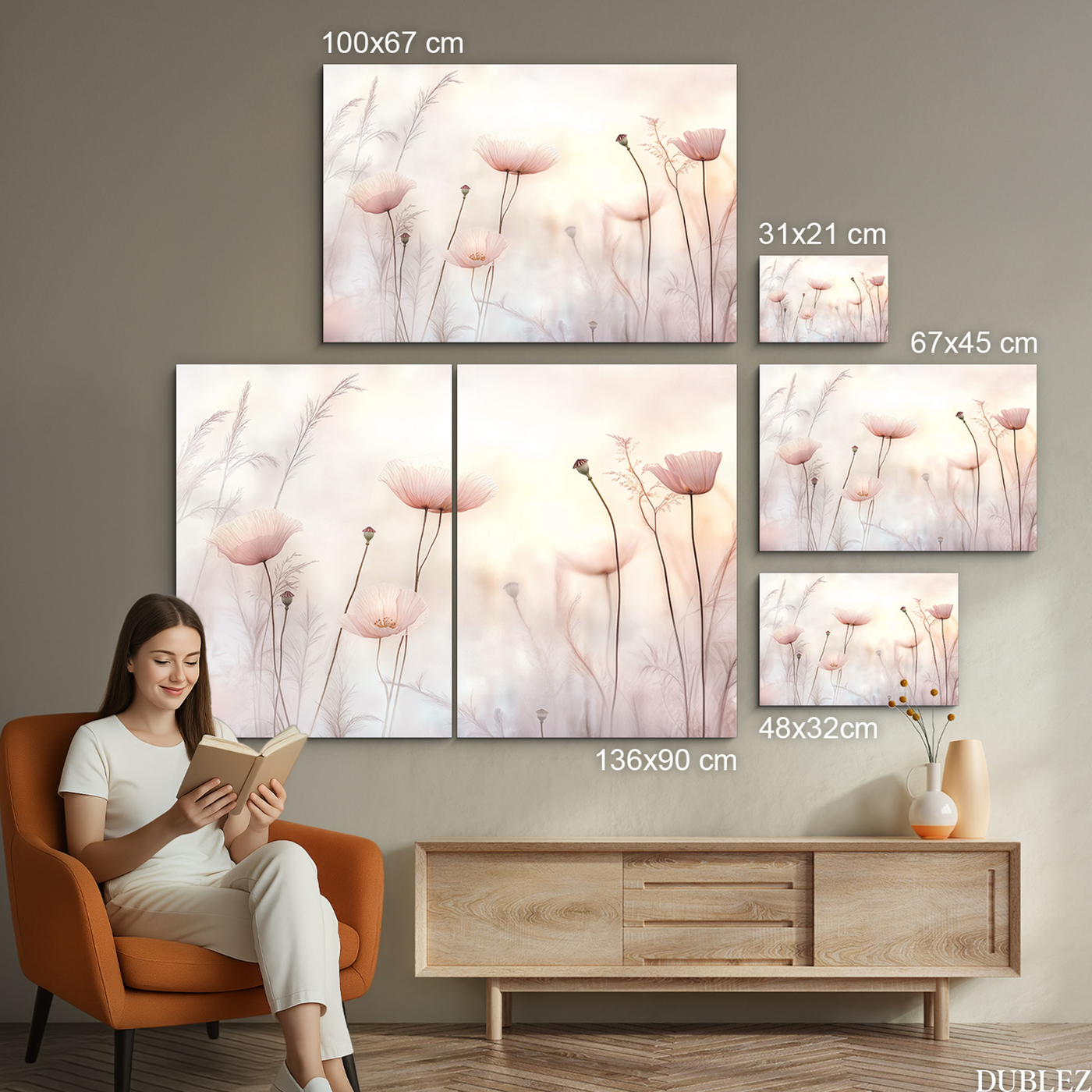 Dřevěný obraz do ložnice - Růžové máky