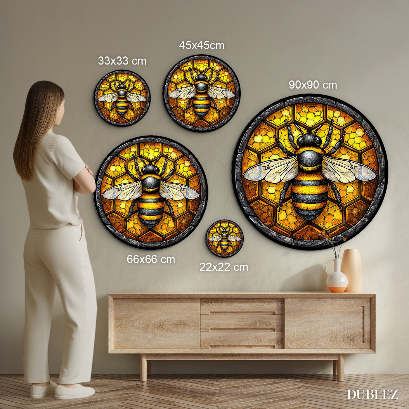 Wooden Wall Art - Bee on Honeycomb