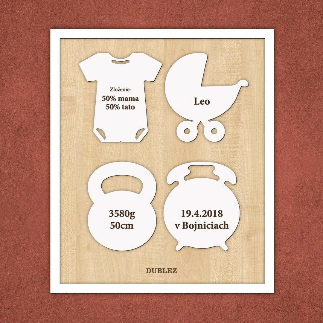 Drevená pamätná tabuľka pre novorodenca  | Biela / Javor