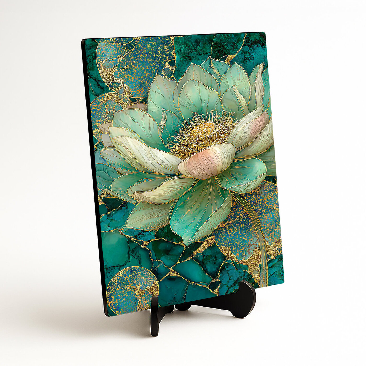 Emerald lotus - Luxury wooden picture
