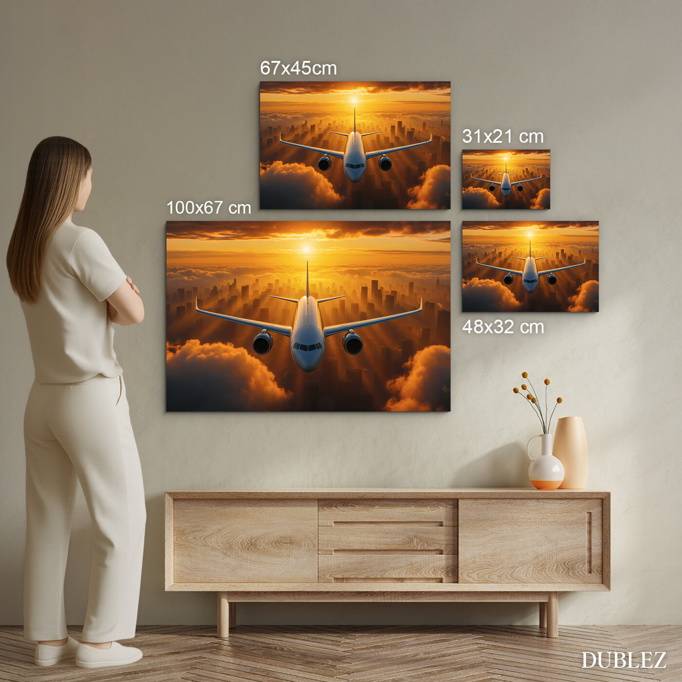 Fa falikép – Repülőgép naplementében