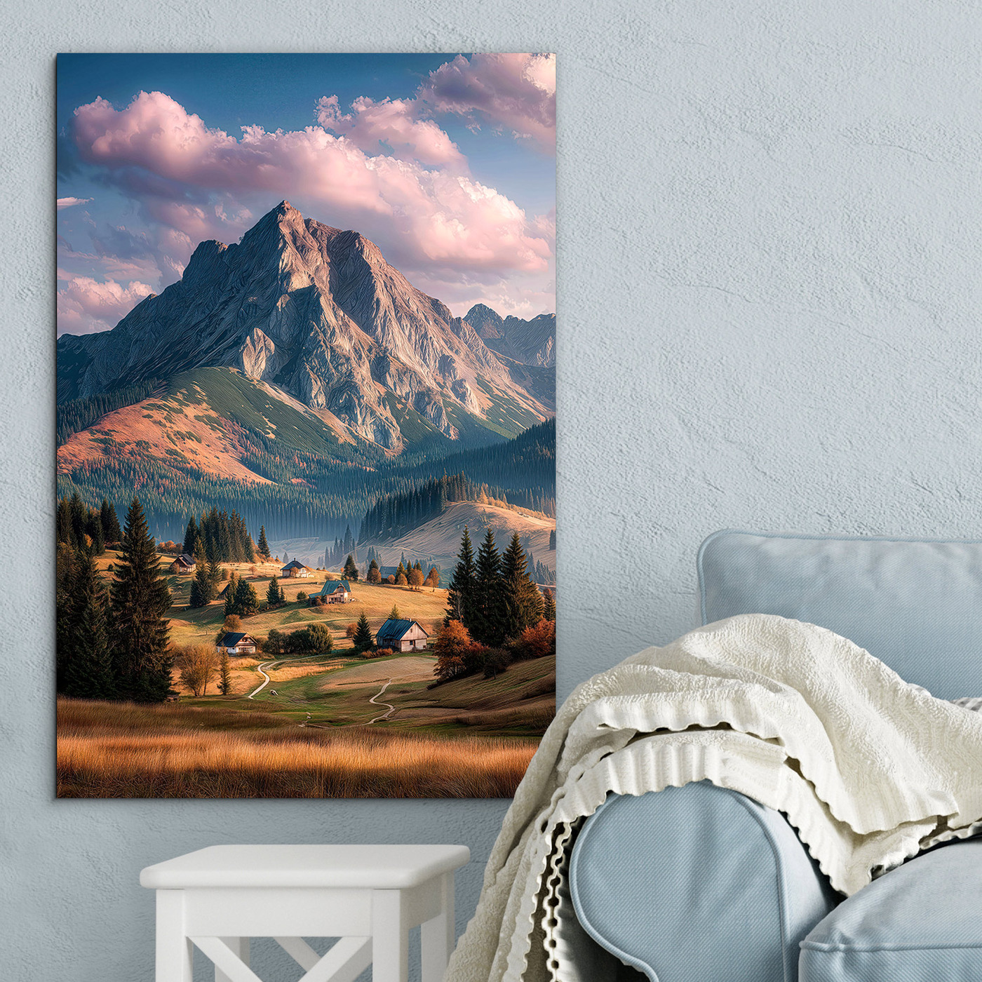 Drevený obraz - Dedinka v objatí hôr