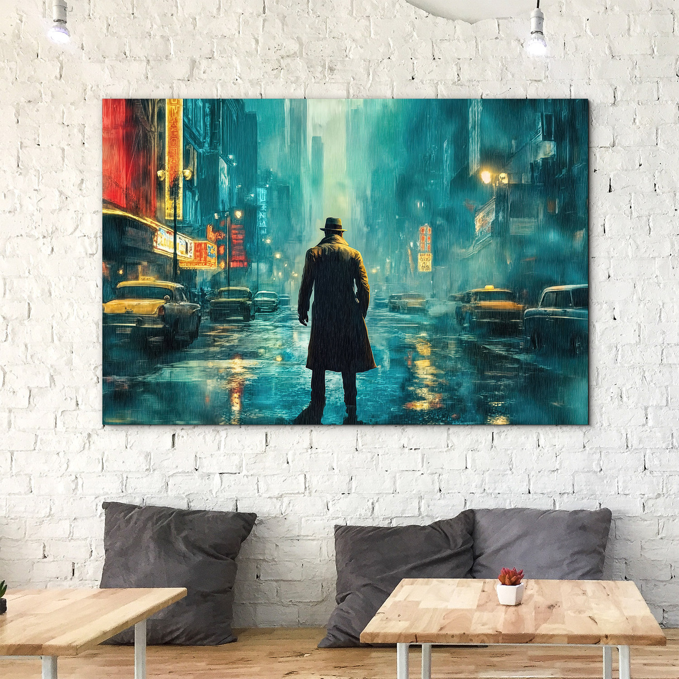 Moderný mestský obraz na dreve - Nočný detektív