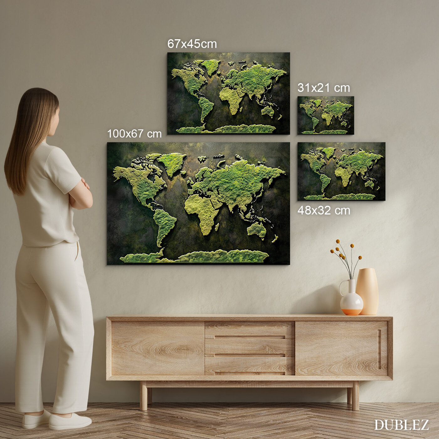 Wooden World Map with Moss Design