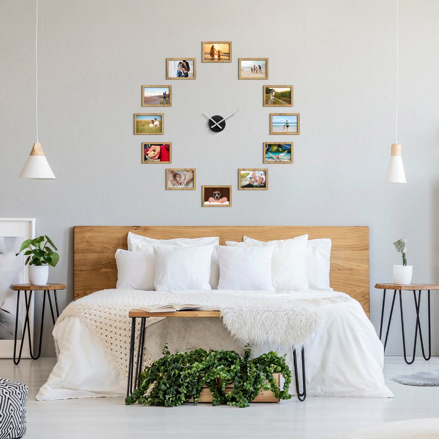 Wall Clock with Photo Frames | Gold Craft Oak