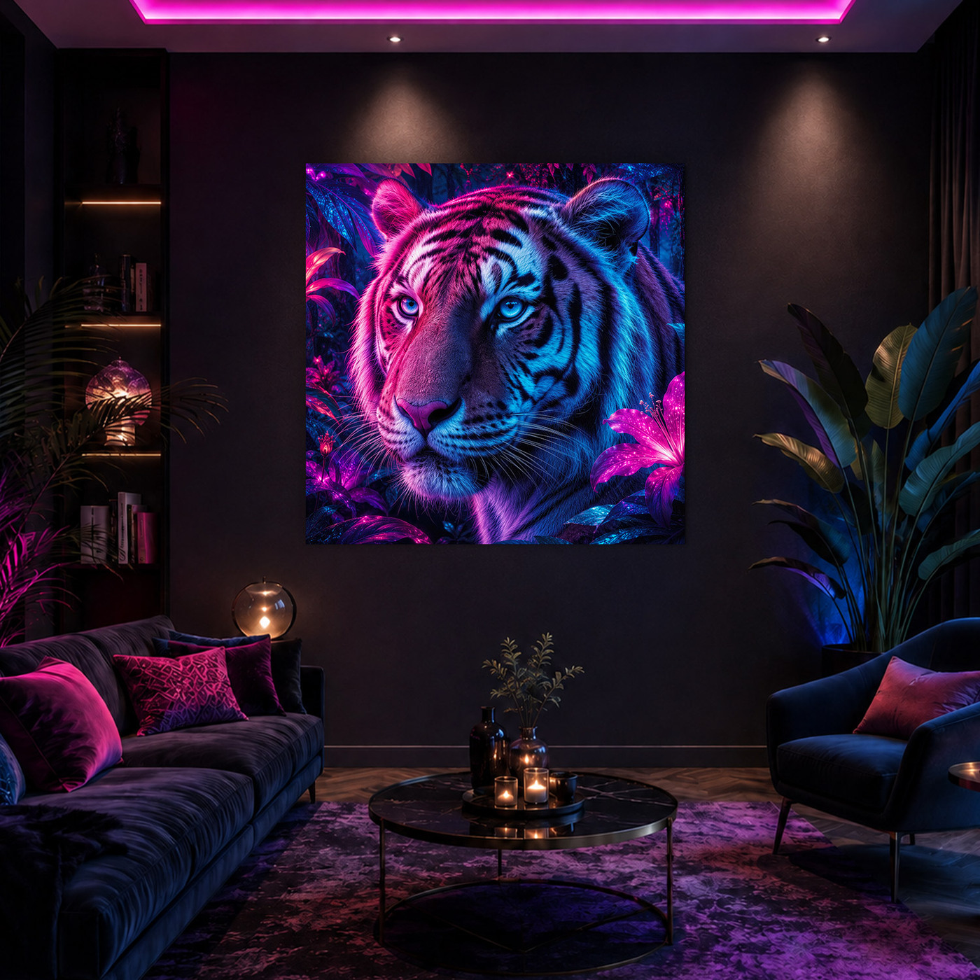 Modern falikép - Neon tigris