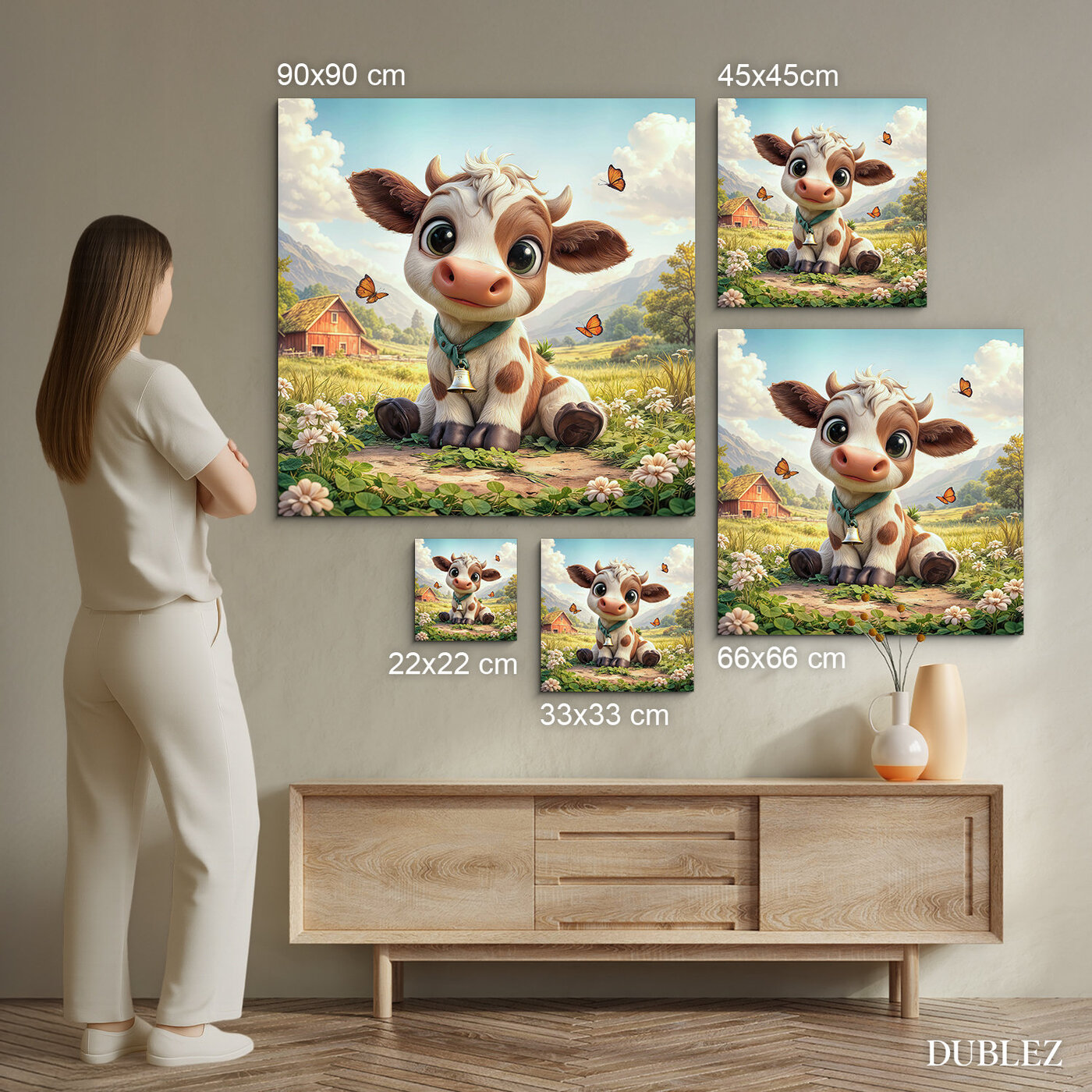 Drevený obraz pre deti - Kravička na farme