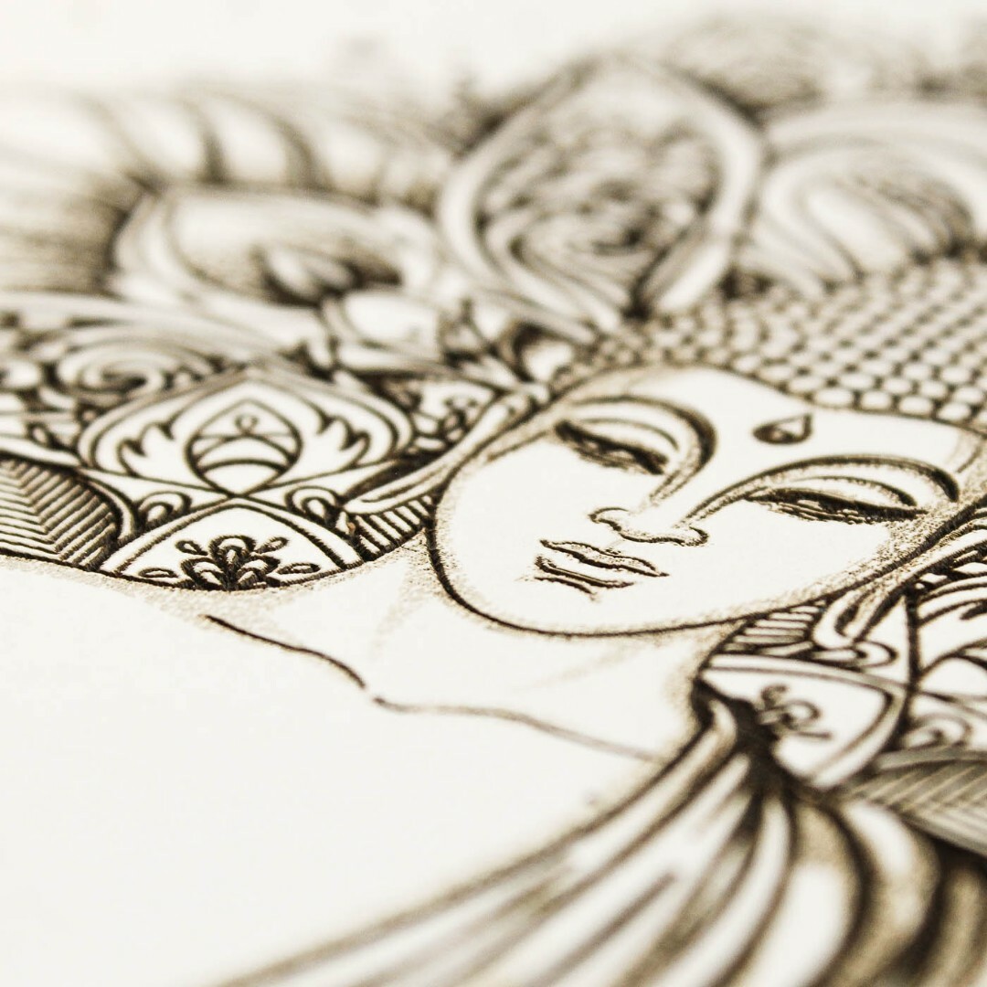 Buddha in Mandala - 3D Wall Art | White