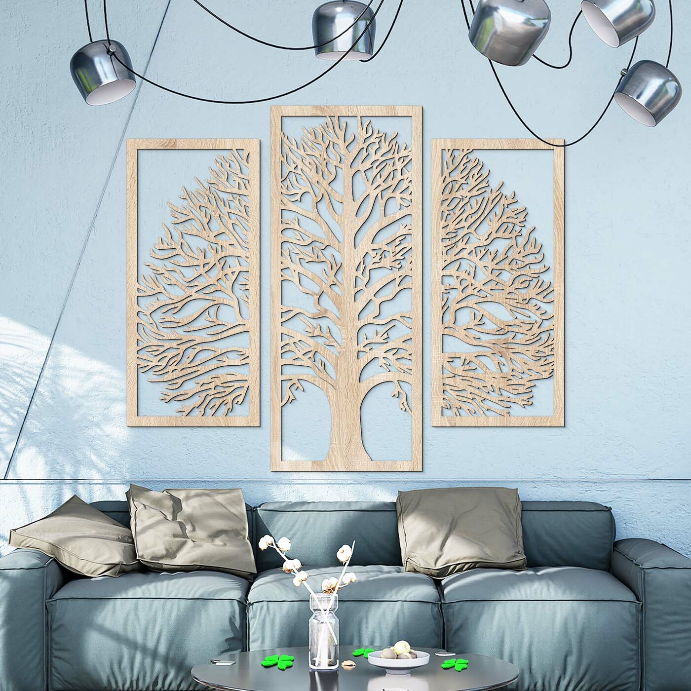 3-Piece Wooden Picture - Tree of Happiness | Oak Sonoma