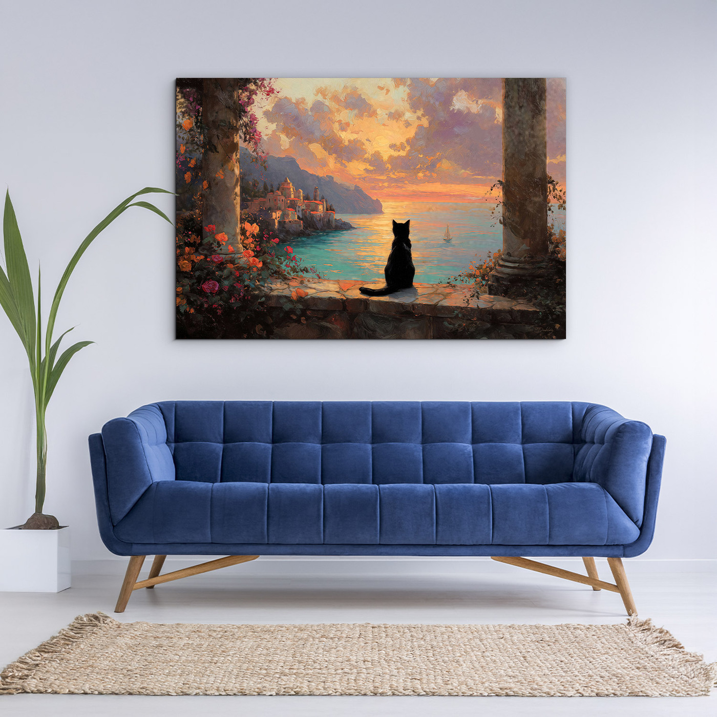 Štýlový obraz na dreve - Mačka pri mori