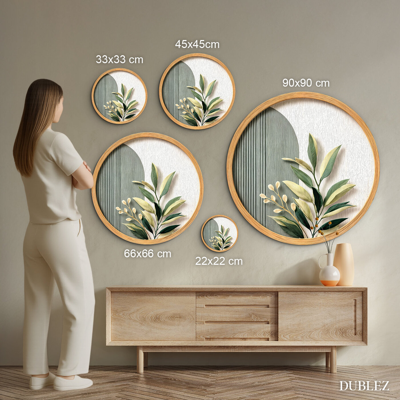 Kruhový art obraz na dreve - Botanica