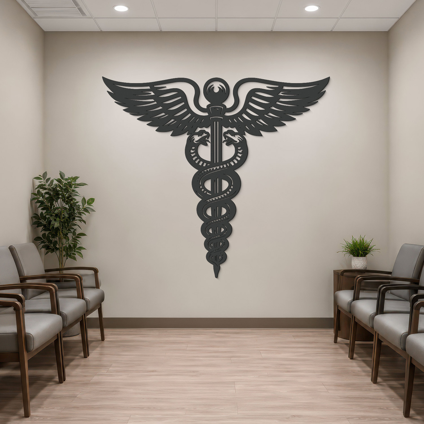 Drevený obraz do ambulancie - Caduceus | Antracitovo-šedá