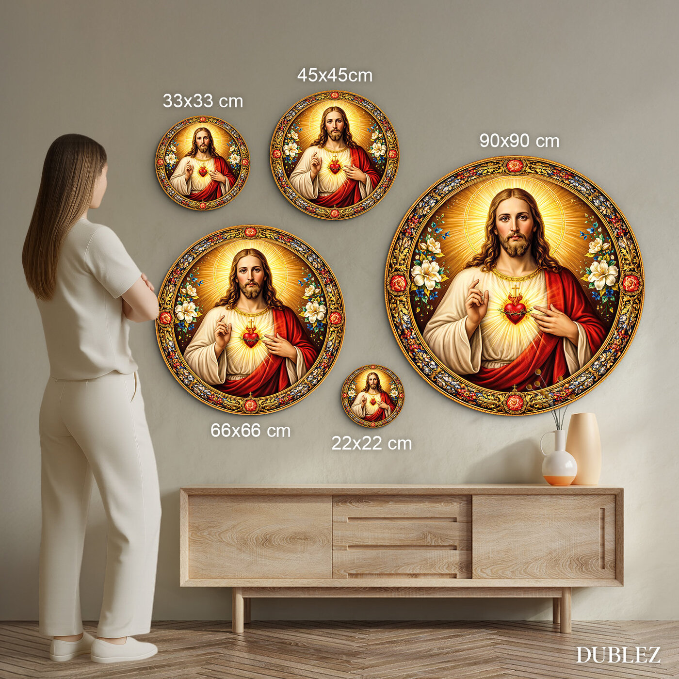 Drevený obraz Ježiša - Božské Srdce